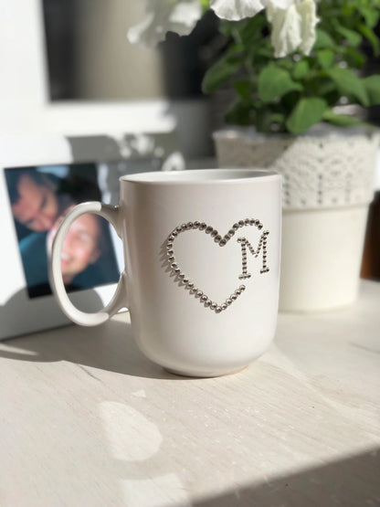 Personalized Mug with Rhinestone Crystals - Heart Letter