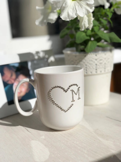 Personalized Mug with Rhinestone Crystals - Heart Letter