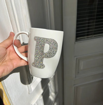 Personalized Mug with Rhinestone Crystals - Sans-serif Font