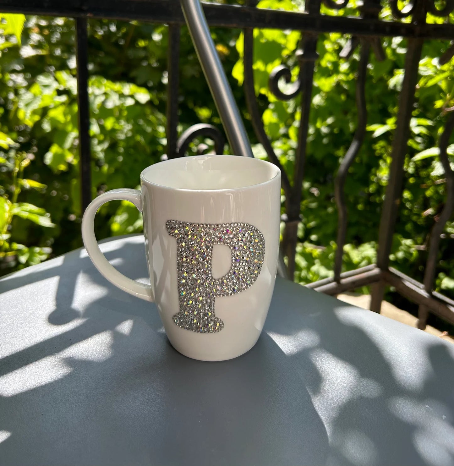 Personalized Mug with Rhinestone Crystals - Sans-serif Font